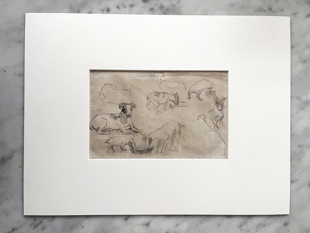 George Hendrik Breitner ( 1857 - 1923 ) - Potloodstudies hond en lezende vrouw #2.1