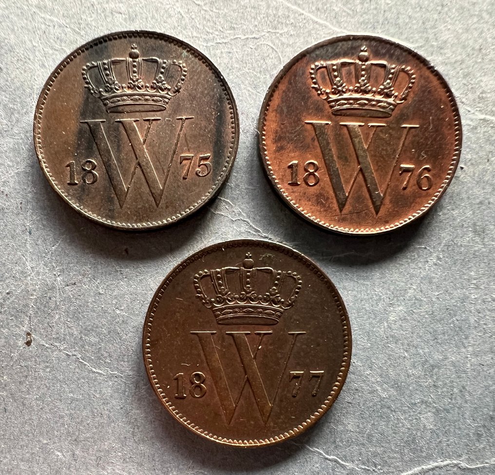 Nederland. Willem III. 1 cent 1875, 1876 en 1877 (totaal 3 stuks) , KWALITEIT (Ingen reservasjonspris) #1.0