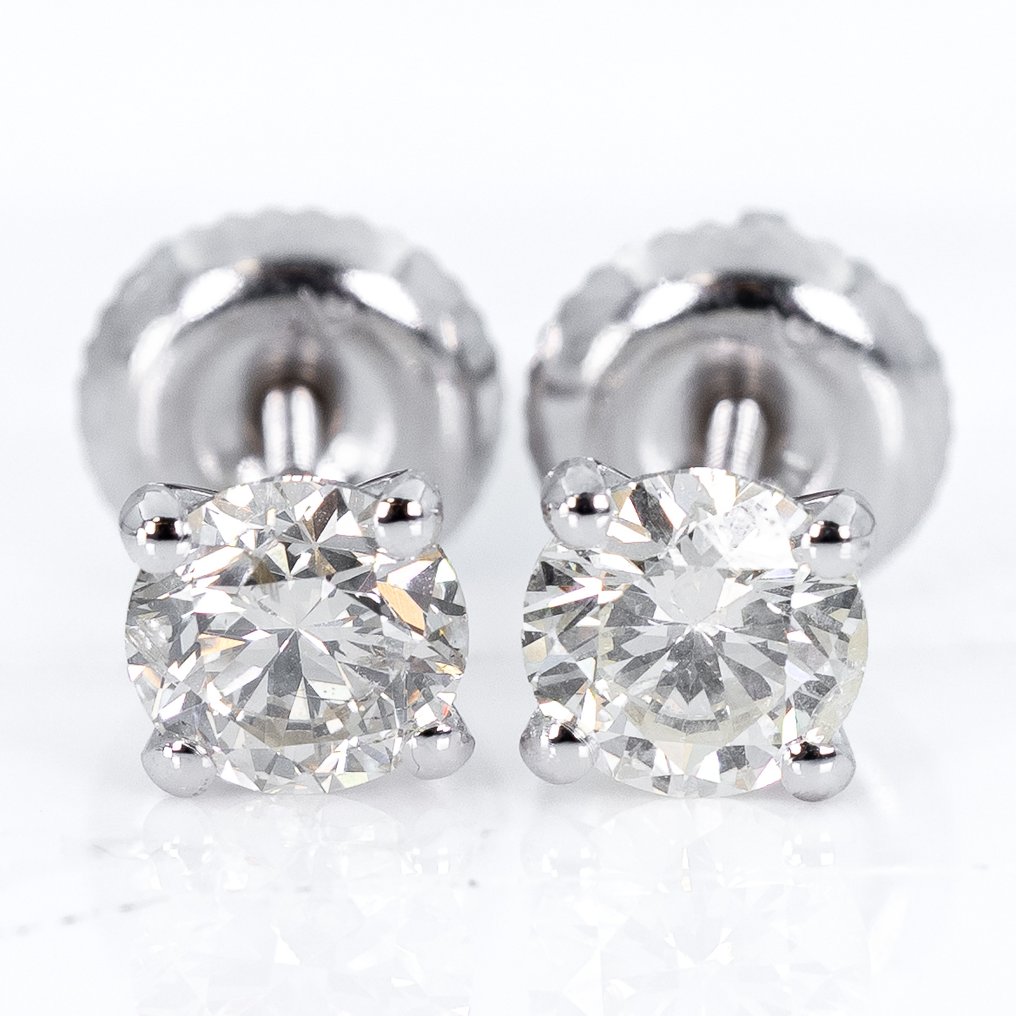 Ei pohjahintaa - Korvakorut - 14 kt. Valkokulta -  1.02ct. tw. Timantti (Luonnollinen) - GWLab #1.0