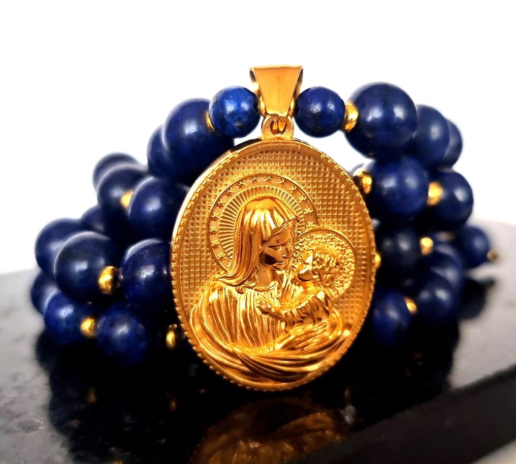青金石 - 项链 – 基督教 – 光辉圣母与圣婴吊坠 – 恩典与祝福 - 吊坠项链 #1.0
