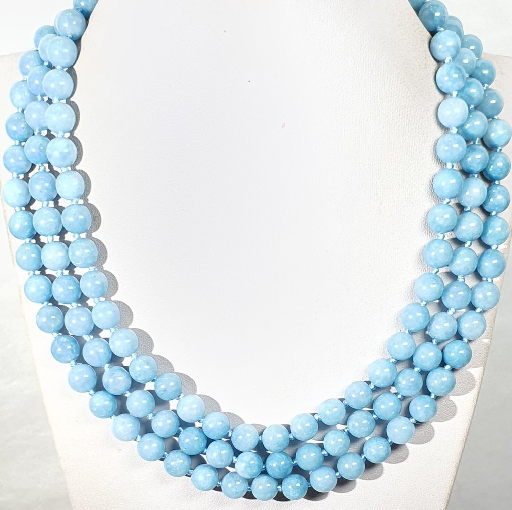 Aguamarina Natural - 非常长 - 青春与活力 - 925纯银 - 一等品 - 项链 #1.0