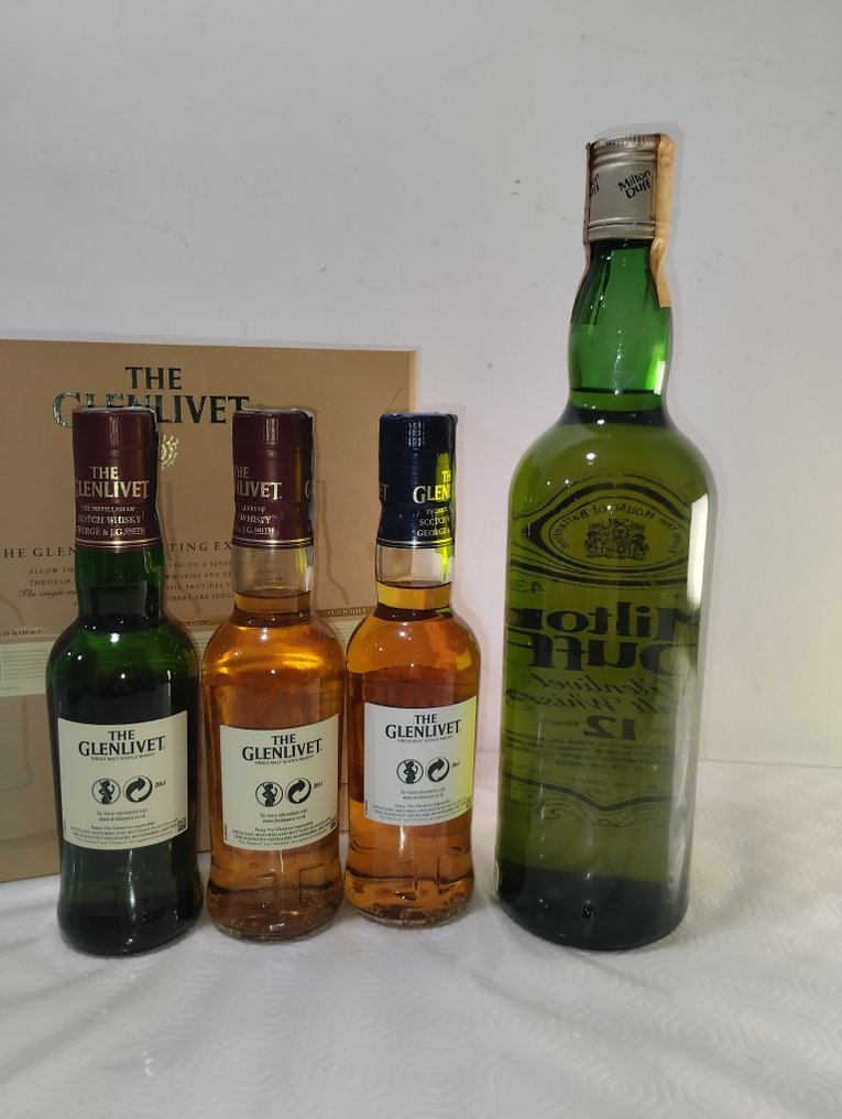 Glenlivet 12yo - 15yo - 18yo Tasting Experience + Milton Duff 12yo  - 20 cl, 75 cl - 4 flaskor #3.2