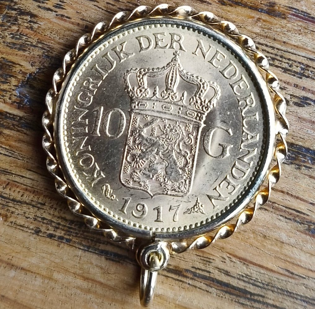 Ολλανδία. Wilhelmina. 10 Gulden 1917 Inclusief afneembare gouden hanger #1.0