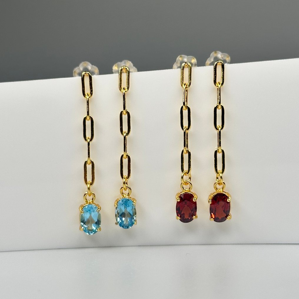 χωρίς τιμή ασφαλείας - Σετ κοσμημάτων 2 τεμαχίων Ακρυλικά σκουλαρίκια Topaz & Garnet – 925 ασήμι, επιχρυσωμένα. Διάφοροι πολύτιμοι λίθοι #1.0