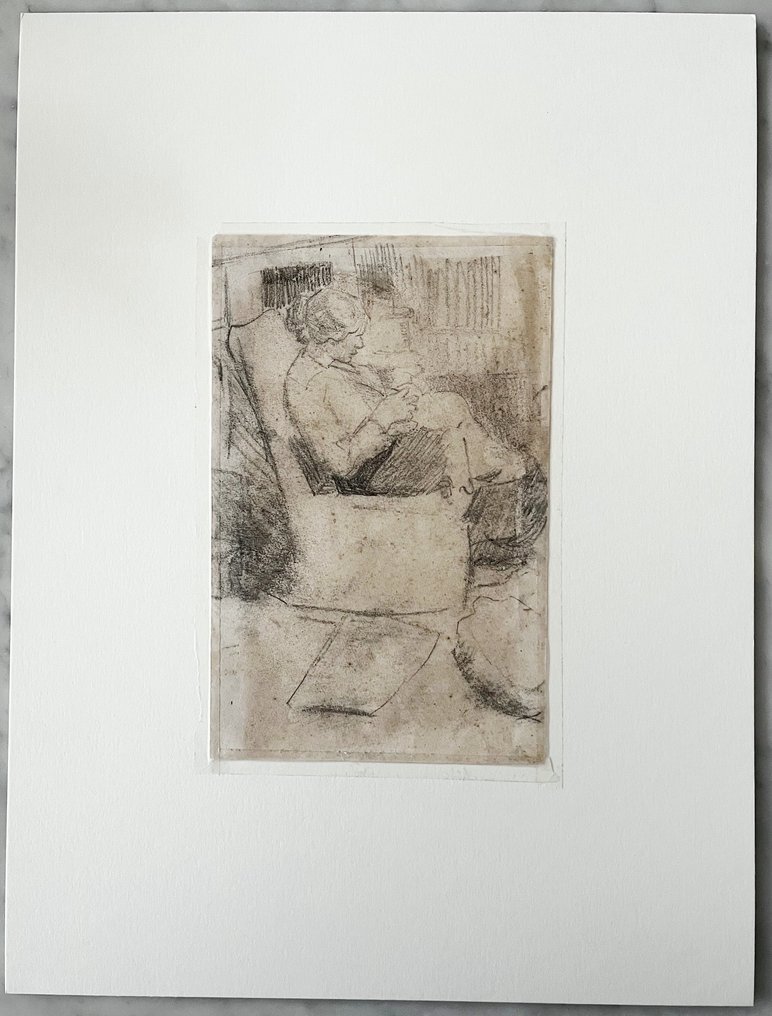 George Hendrik Breitner ( 1857 - 1923 ) - Potloodstudies hond en lezende vrouw #1.0