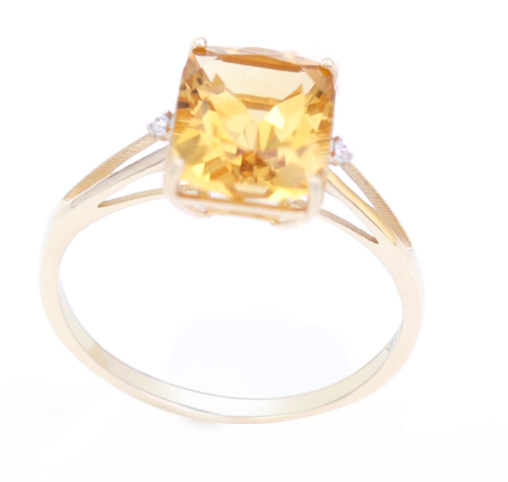 χωρίς τιμή ασφαλείας - Δαχτυλίδι - 14 καράτια Κίτρινο χρυσό Κιτρίνης - Διαμάντι - US-7 #2.1
