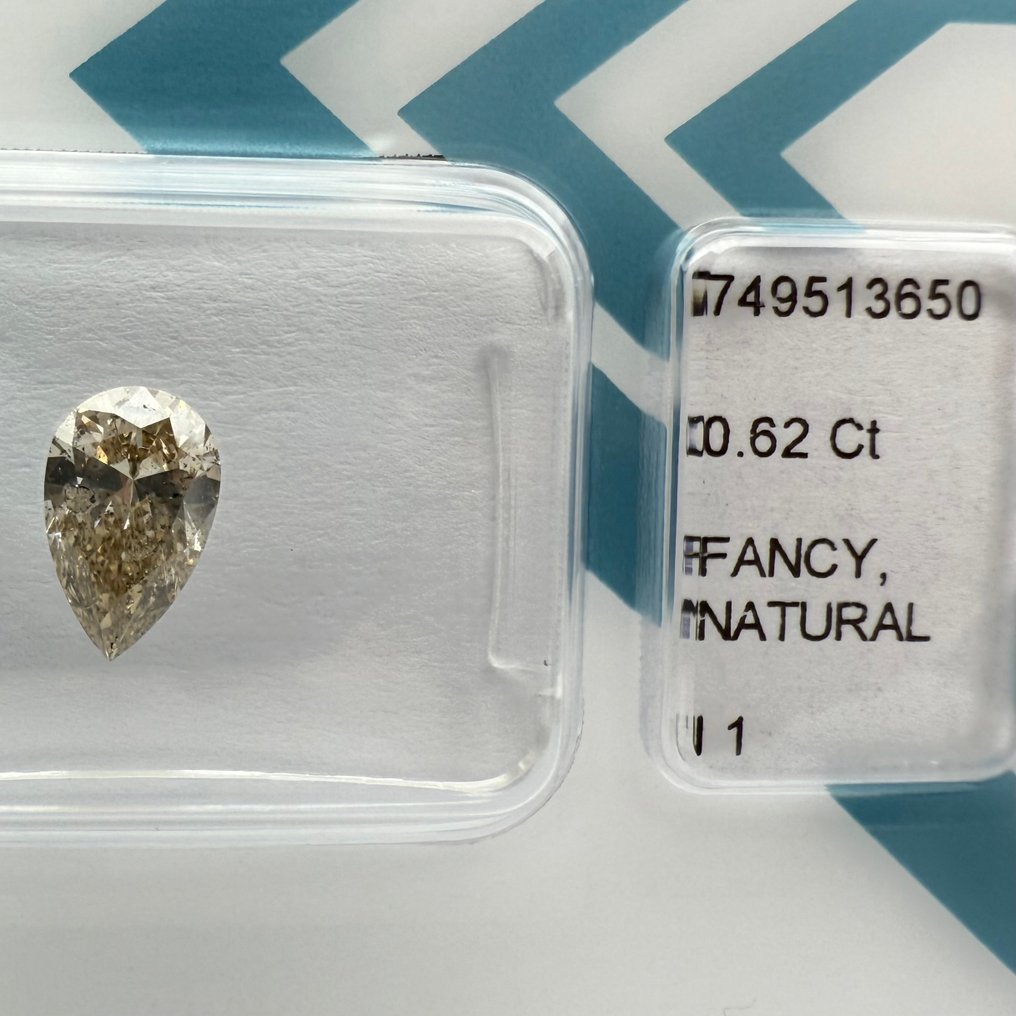 没有保留价 - 1 pcs 钻石 (天然色彩的) - 0.62 ct - 梨形 - Fancy 棕色, 黄色 - I1 内含一级 - 国际宝石研究院(IGI) #3.2