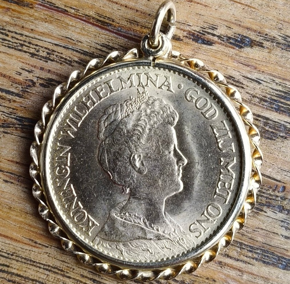 Ολλανδία. Wilhelmina. 10 Gulden 1917 Inclusief afneembare gouden hanger #1.0