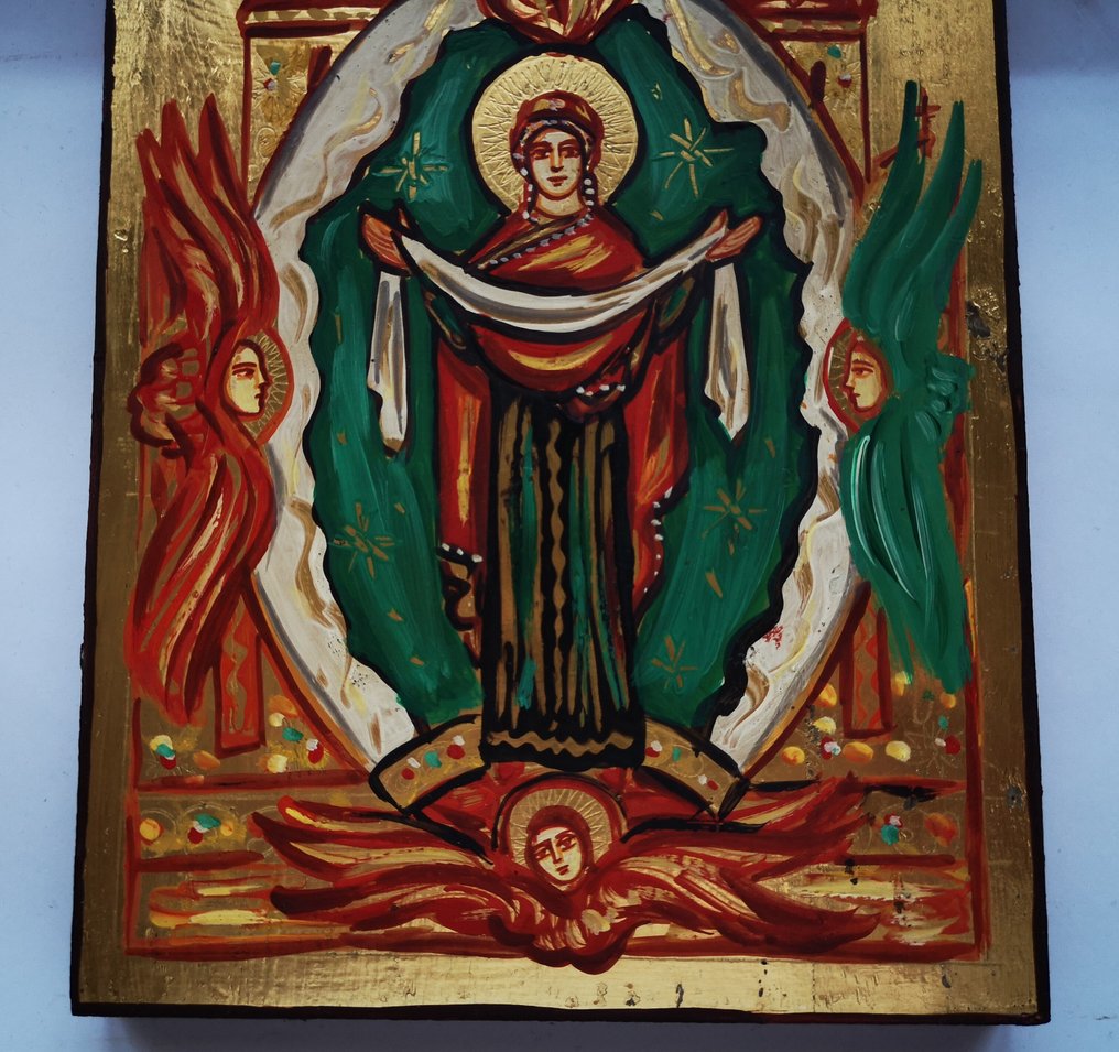 標誌 - 圣母代祷，俄罗斯手绘圣像。 - 木 #2.1