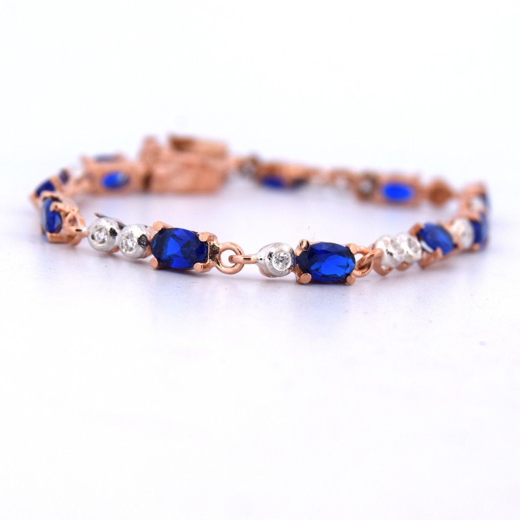 χωρίς τιμή ασφαλείας - Βραχιόλι - 9 kt. Ροζ χρυσό - 6.95ct. tw. Ζαφείρι - Διαμάντι #2.1