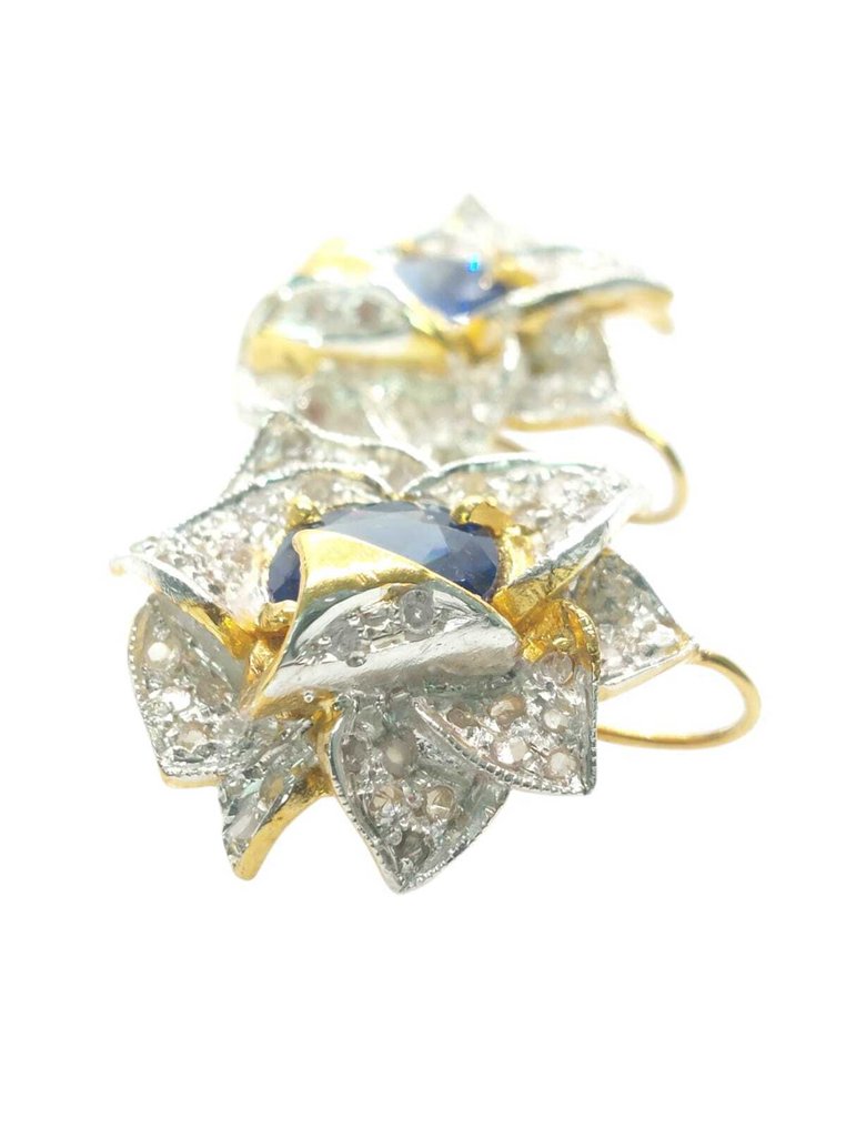 χωρίς τιμή ασφαλείας - Σκουλαρίκια - 9 kt. Ασημί, Κίτρινο χρυσό Ζαφείρι - Διαμάντι #3.2