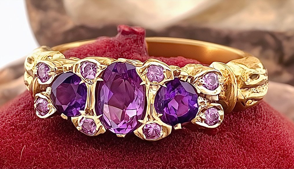 Ingen reservasjonspris - Ring - 9 karat Gull, Sølv Ametyst #2.1