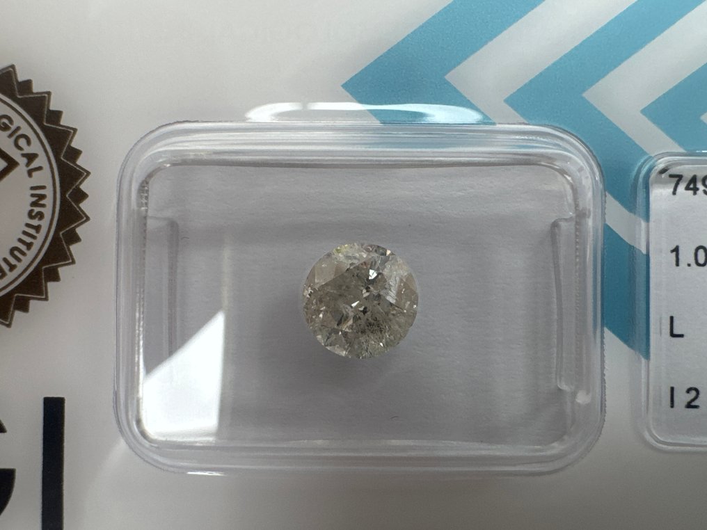 没有保留价 - 1 pcs 钻石 (天然) - 1.02 ct - 圆形 - L - I2 内含二级 - 国际宝石研究院(IGI) - L #1.0