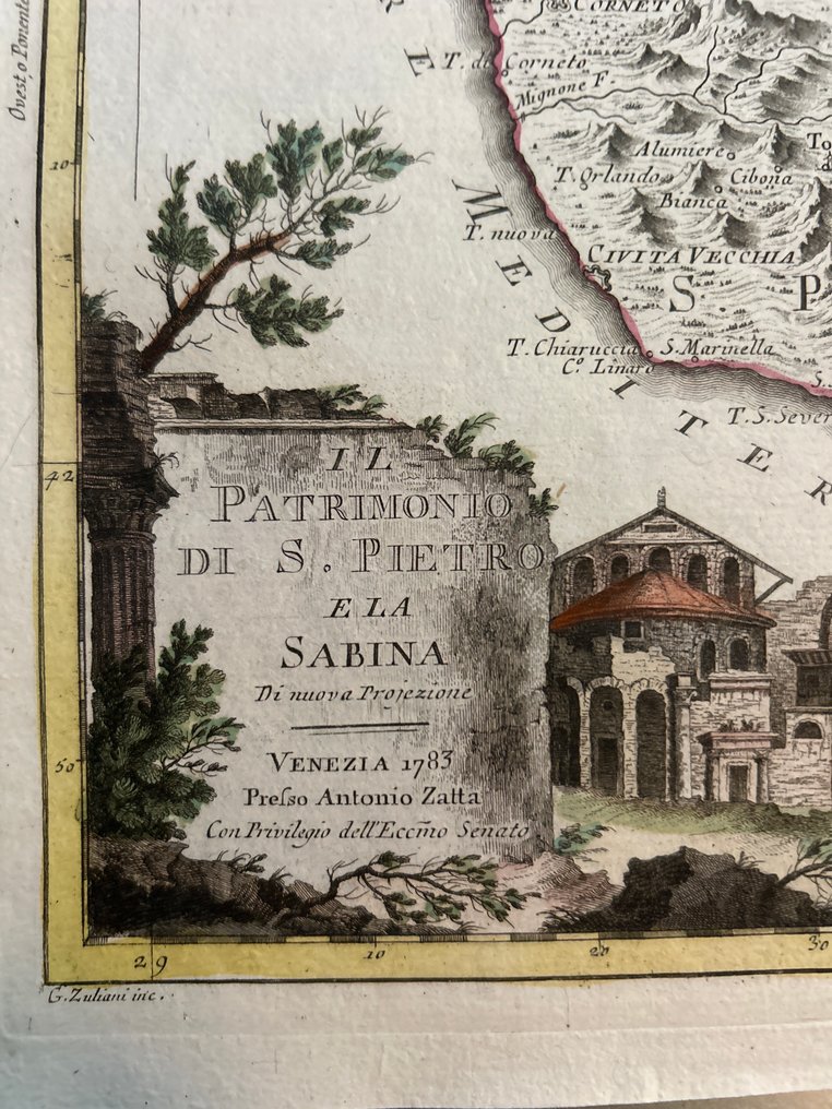 欧洲 - 罗马、维泰博、奇维塔·卡斯泰拉纳、科尔内托（塔奎尼亚）、奇维塔韦基亚、奥尔维耶托、维特拉拉、托斯卡内拉; Antonio Zatta (1757–1797) - Il Patrimonio di S. Pietro e la Sabina Di nuova Projezione  Venezia 1783 Presso Antonio Zatta Con - 1761-1780 #2.1