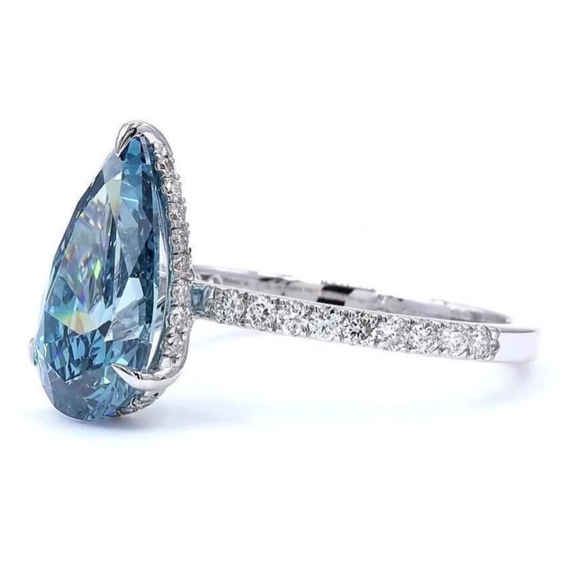 χωρίς τιμή ασφαλείας - Δαχτυλίδι - 18 καράτια Λευκός χρυσός - 3.47ct. tw. Μπλε Διαμάντι (Διαμάντια εργαστηριακής καλλιέργειας με φανταχτερά χρώματα) - Διαμάντι - Πολυτελής Ζωντανό Μπλε #4.3