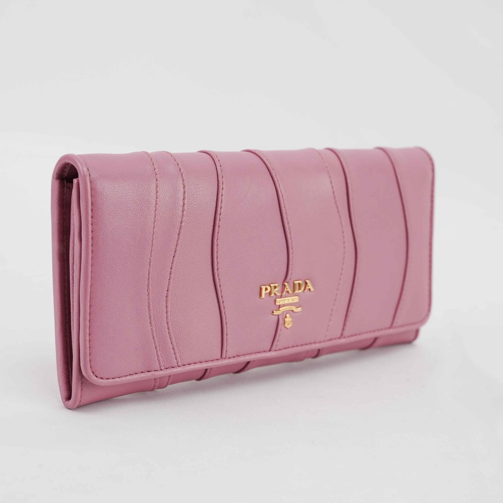Prada - Prada Milano Pink Leather Long Wallet – Gold Logo – Authentic with Box & Card - 钱包 #1.0