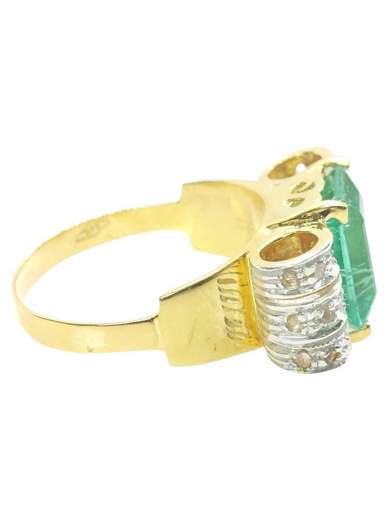 没有保留价 - 戒指 - 9 kt. 银, 黄金 祖母绿 - 钻石 #4.3