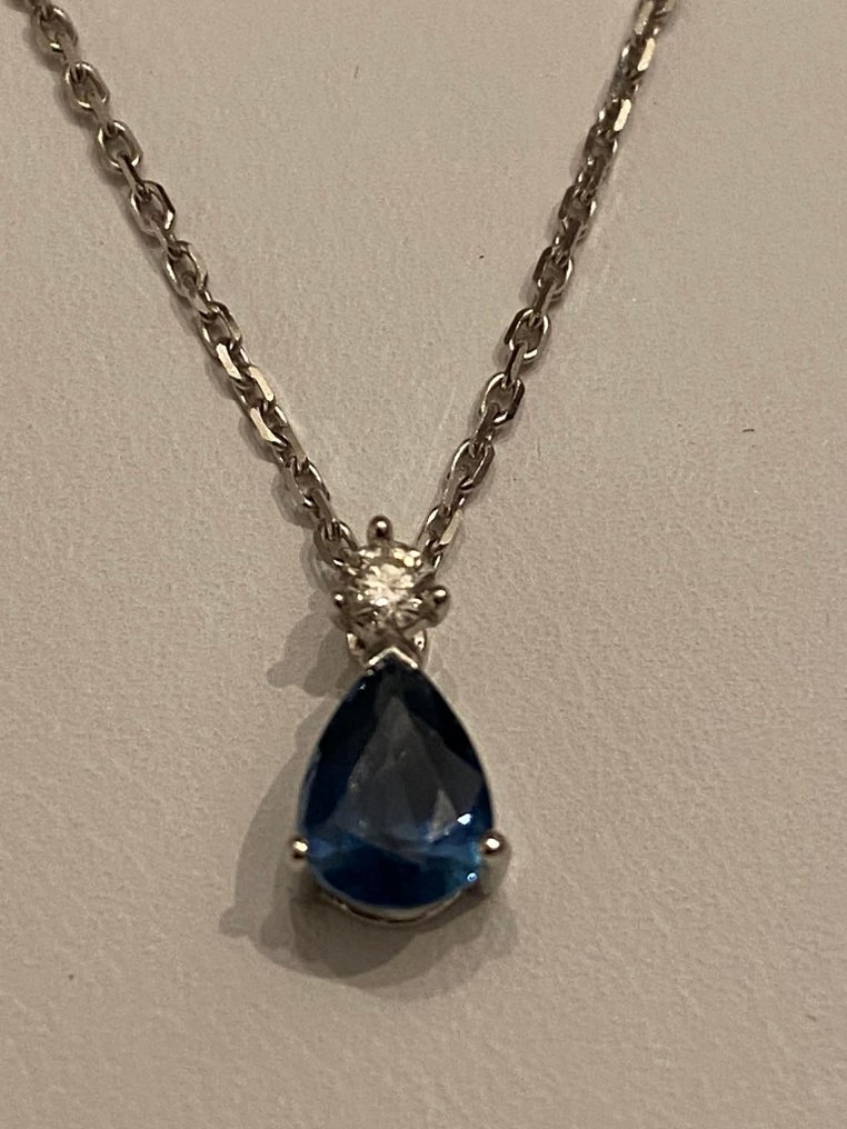 Κολιέ - 18 καράτια Λευκός χρυσός - 0.66ct. tw. Ζαφείρι - Διαμάντι - Κολιέ Ζαφείρι και Διαμάντι #2.1