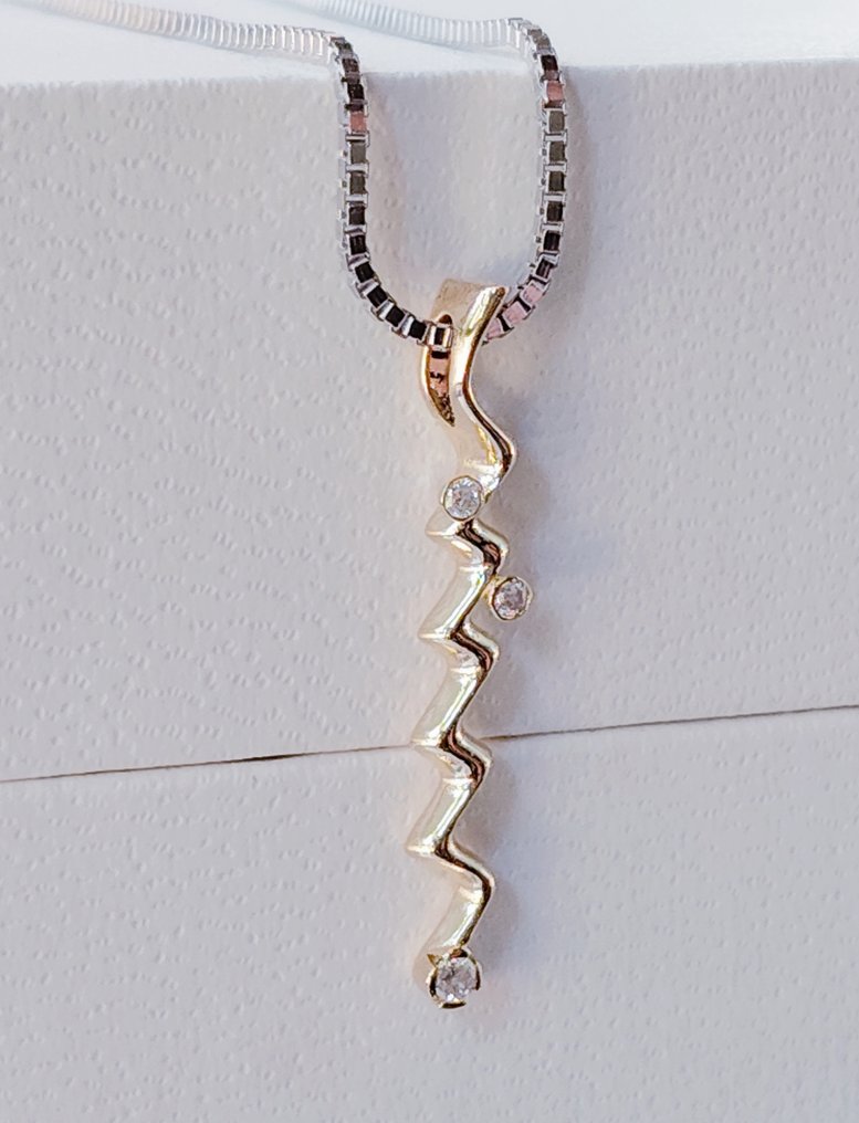 Zonder minimumprijs - Ketting met hanger - 18 karaat Geel goud, Platina -  0.02ct. tw. Diamant (Natuurlijk)  #1.0