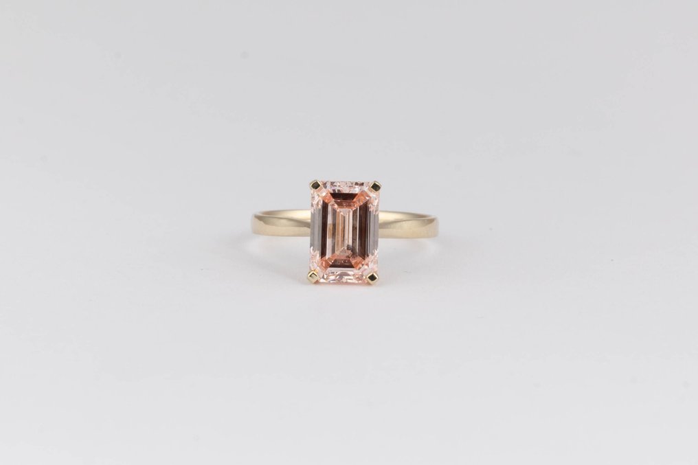 沒有保留價 - 戒指 - 14 克拉 黃金 -  3.00ct. tw. 粉紅色 鉆石 (彩色實驗室培育鑽石) - Emerald Intense Pink- VS1 #1.0