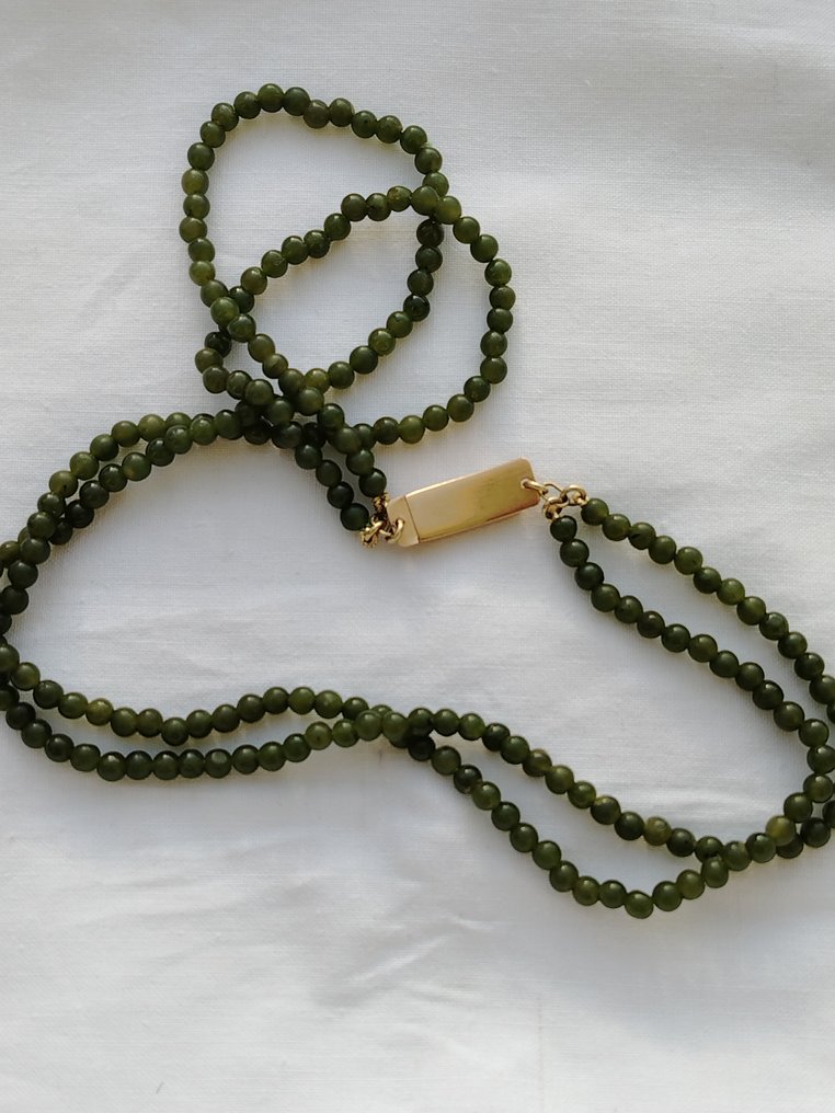 頸鏈 - 18 克拉 黃金 玉 - 两线珠链 #1.0
