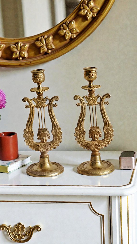 Ljusstake (2) - Mässing - Empire Revival, >100 år #2.1