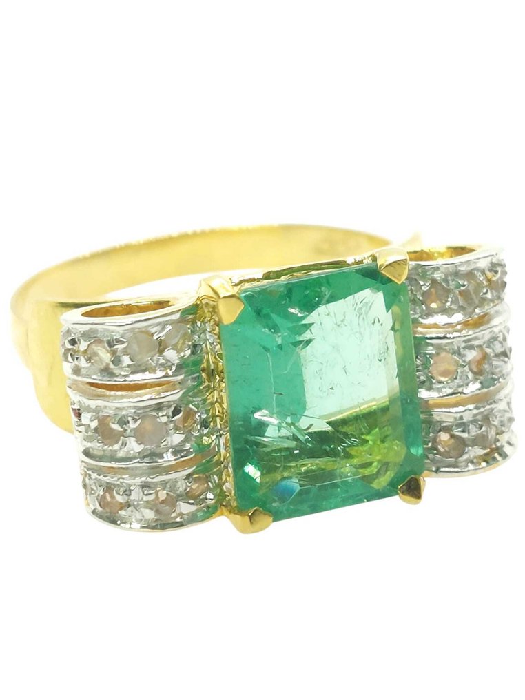 没有保留价 - 戒指 - 9 kt. 银, 黄金 祖母绿 - 钻石 #3.2