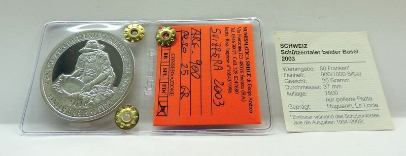 Switzerland. 50 Francs 2003 "Tiro federale, Basel" (No reserve price) #3.2