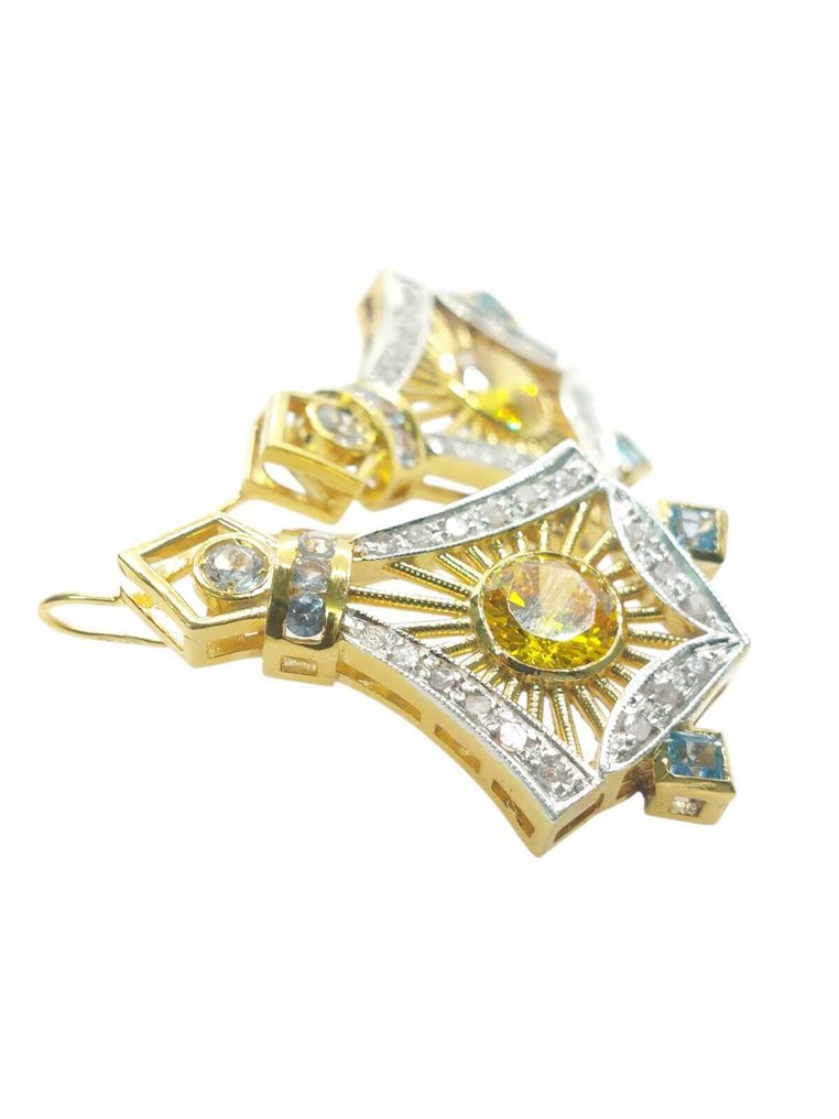 χωρίς τιμή ασφαλείας - Σκουλαρίκια - 9 kt. Ασημί, Κίτρινο χρυσό Τοπάζιο - Διάφοροι πολύτιμοι λίθοι #4.3