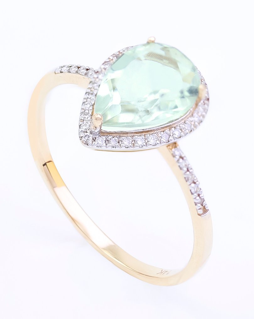 没有保留价 - 戒指 - 14K包金 黄金 石英 - 钻石 - US-7 #1.0