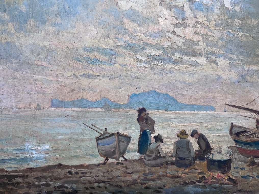 Angelo Cannone (1899-1992) - Pescatori sulla spiaggia di Napoli #3.2