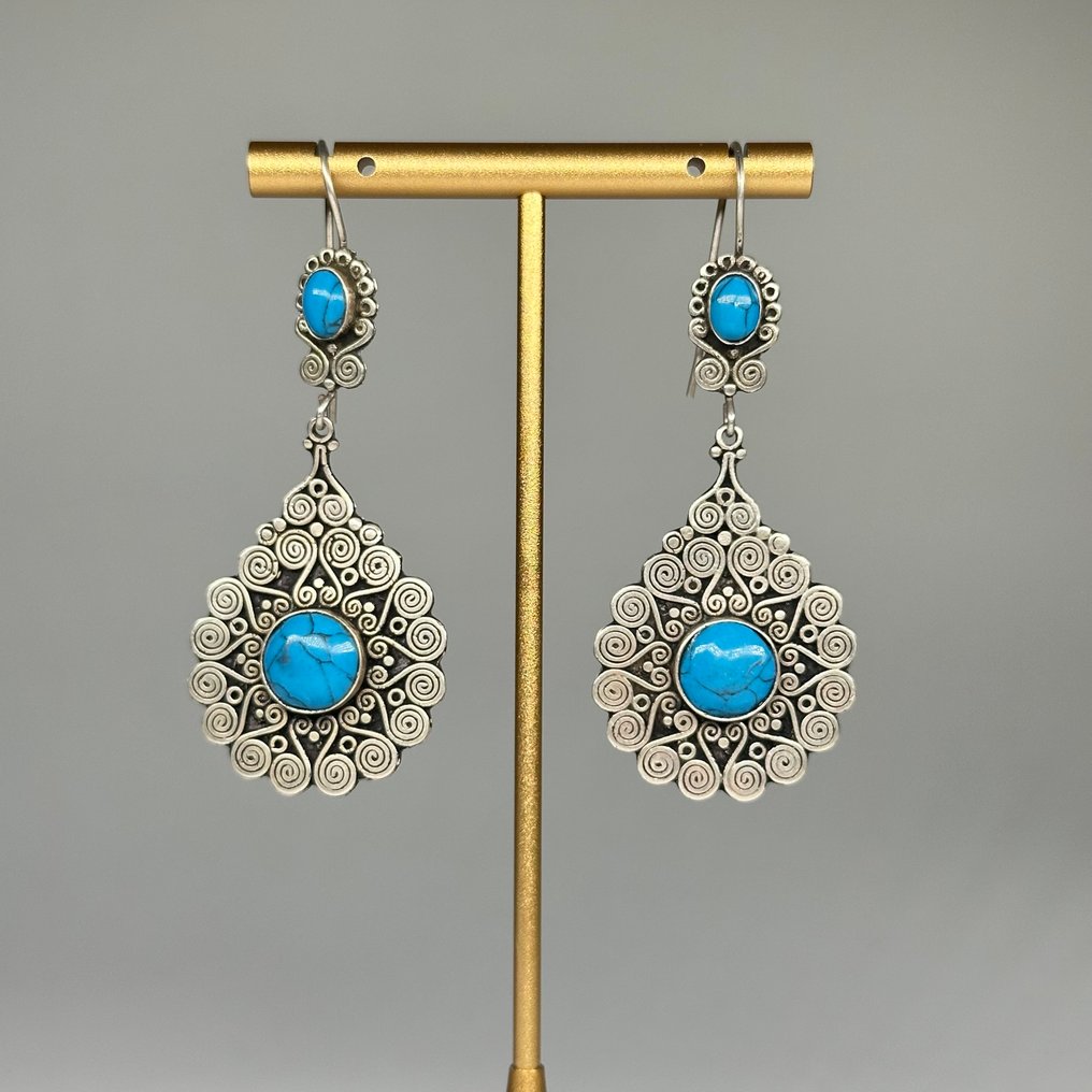 没有保留价 - 耳环 925 Sterling Silver - 耳坠 绿松石 #4.3