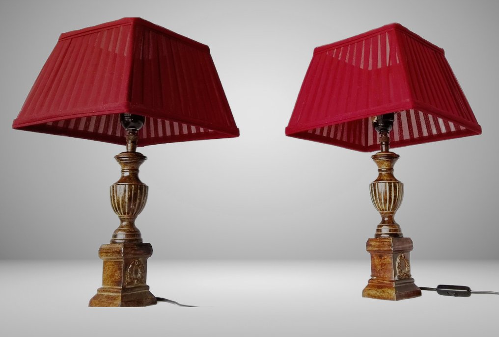 Elegante zware lampen in Empirestijl - 台灯 (2) - 黄铜 - 锈蚀铜绿 - 欧根纱布料 #1.0