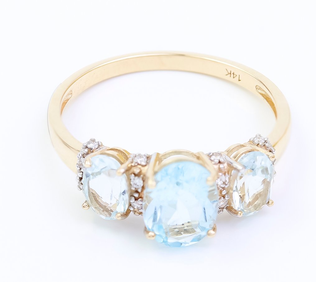 没有保留价 - 戒指 - 14K包金 黄金 黄宝石 - 钻石 - US-7 #1.0