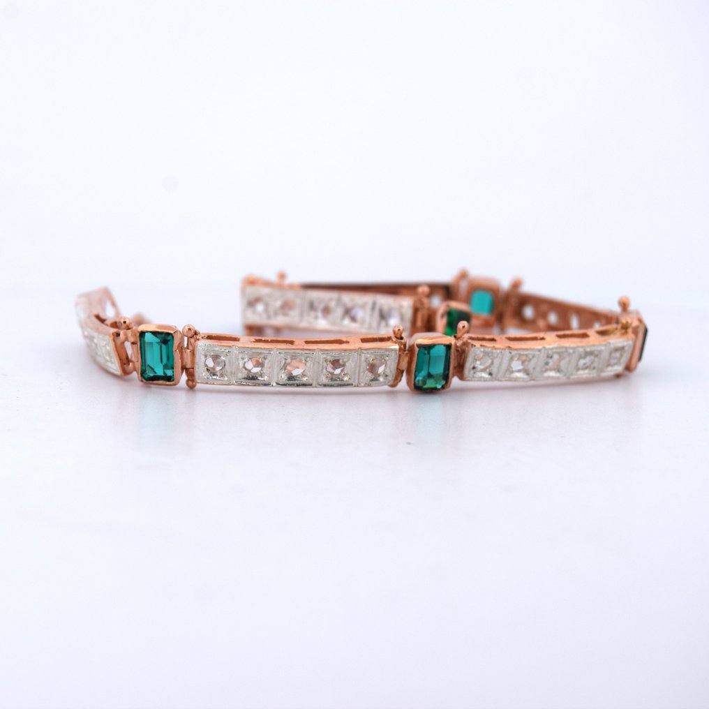 χωρίς τιμή ασφαλείας - Βραχιόλι - 9 kt. Ροζ χρυσό -  5.10ct. tw. Σμαράγδι - Διαμάντι - STILE ART DEC0' #4.3