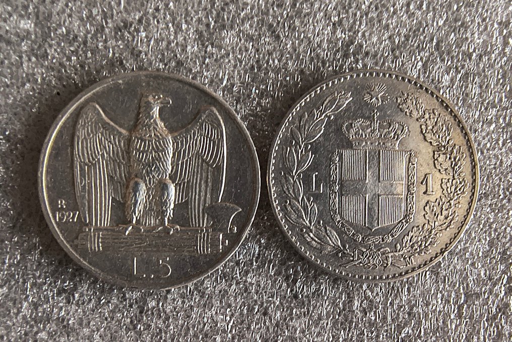 Italien, Königreich 1 Lira 1887 + 5Lire 1927 (Ohne mindestpreis) #1.0