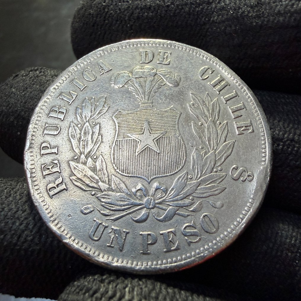 Chile. 1 Peso 1875. Santiago.  (Ingen mindstepris) #3.2