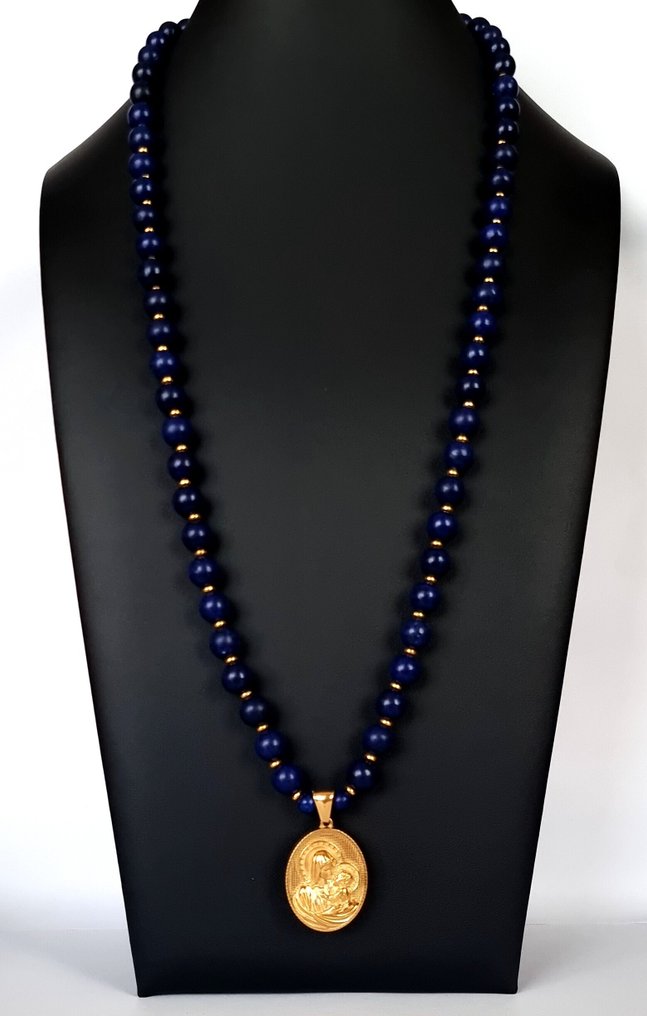 青金石 - 项链 – 基督教 – 光辉圣母与圣婴吊坠 – 恩典与祝福 - 吊坠项链 #2.1