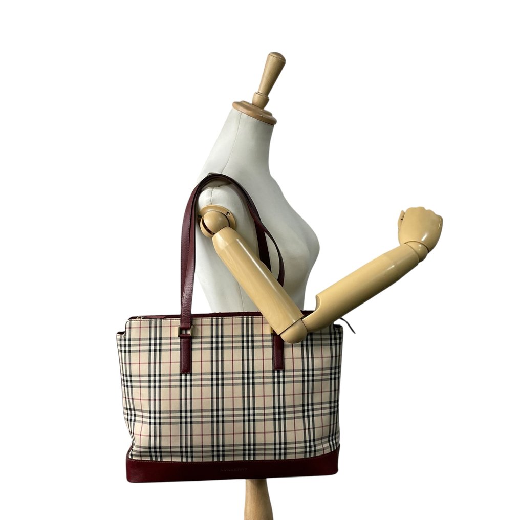 Burberry - Nova Check Canvas Leather Tote Bag Shoulder Carry Gold Hardware - Mulepose #3.2
