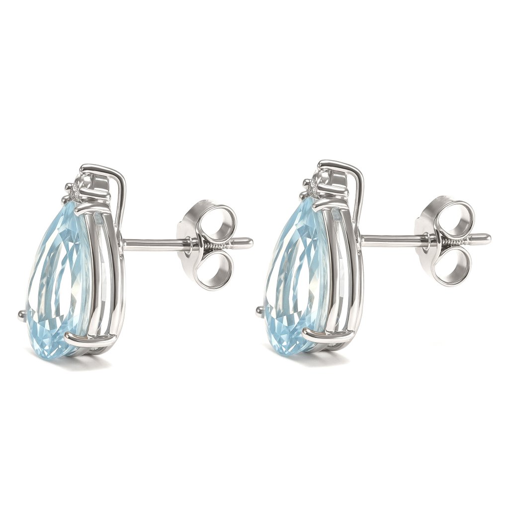 耳环 - 18K包金 白金 -  4.24ct. tw. 海蓝宝石 - 钻石 #3.2