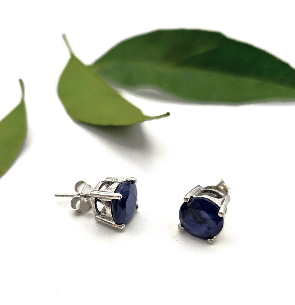 χωρίς τιμή ασφαλείας - Καρφωτά σκουλαρίκια Ασημί -  3.27ct. tw. Ζαφείρι #1.0