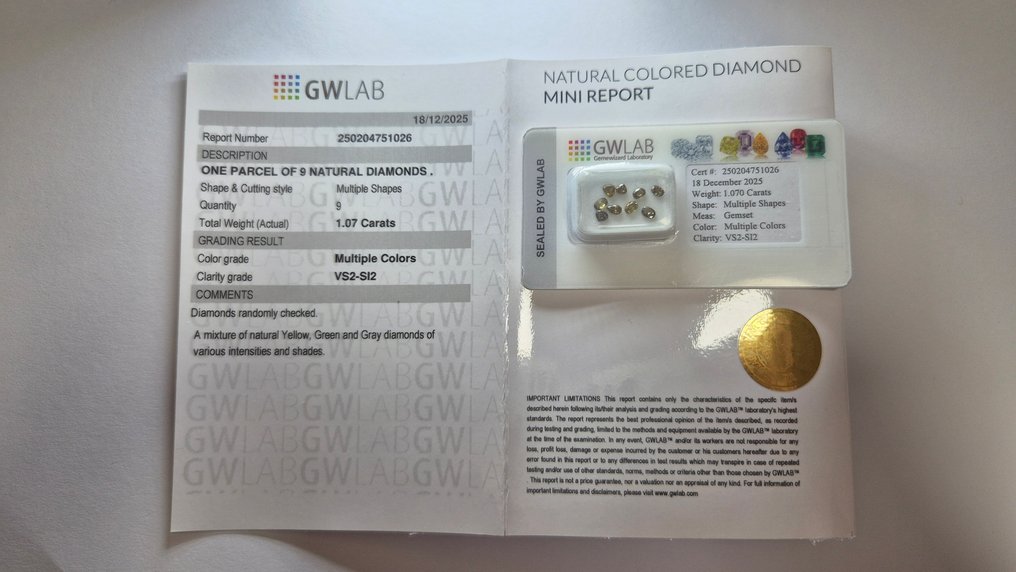 χωρίς τιμή ασφαλείας - 9 pcs Διαμάντι  (Φυσικού χρώματος)  - 1.07 ct - Mixed shape Ανάμεικτα χρώματα - VS2, SI2, SI1 - Gemewizard Gemological Laboratory (GWLab) #4.3