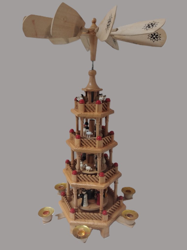 圣诞小雕像装饰品 - 旋转圣诞塔  四层  -  46 厘米  -  顶部 - 木 #2.1