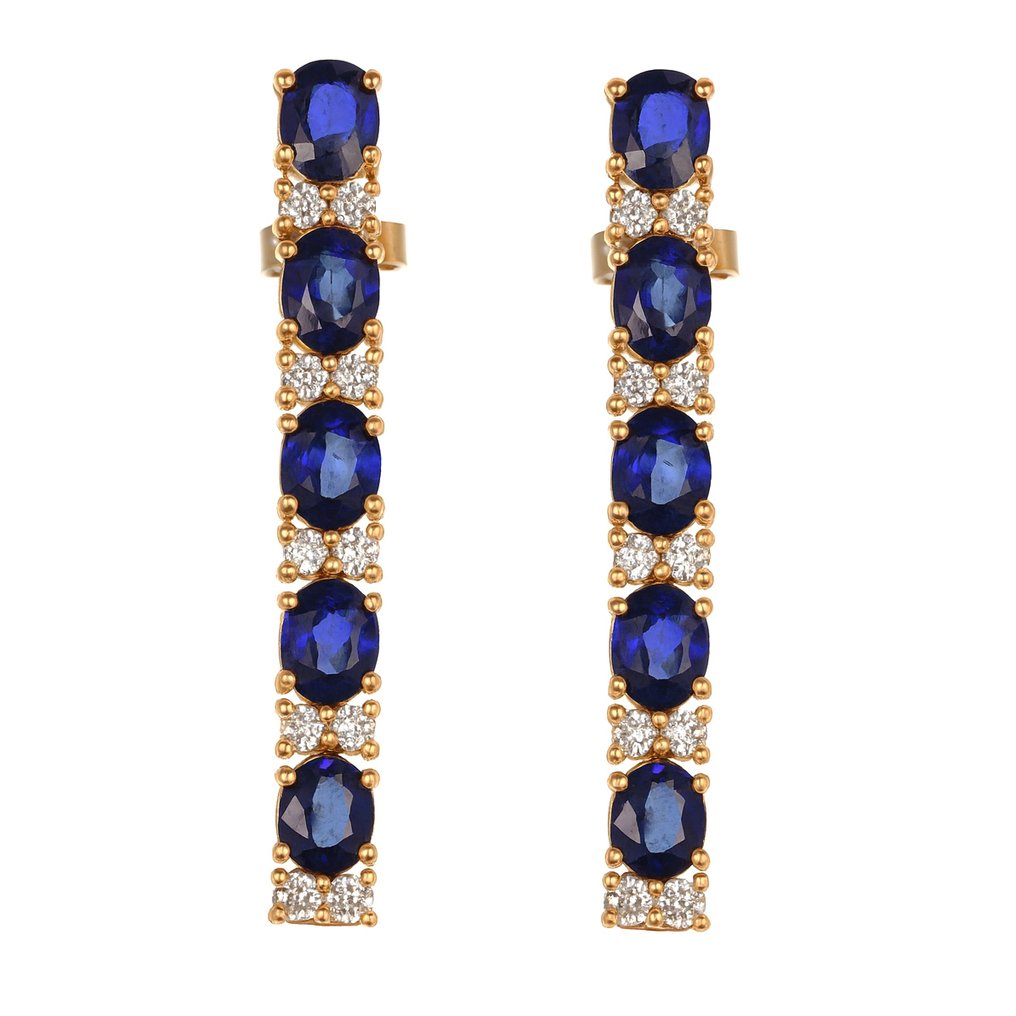 耳环 - 18K包金 白金, 玫瑰金 -  3.30ct. tw. 蓝宝石 - 钻石 #1.0