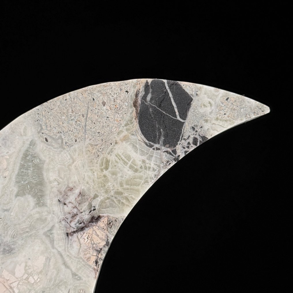 无底价 - 精彩的缟玛瑙新月 月形，放在定制支架上 - 高度: 27.5 cm - 宽度: 15 cm- 1700 g - (1) #3.2