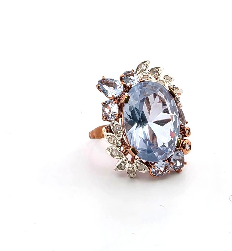 Ingen mindstepris - Ring - 9 kt. Rosaguld, Sølv Topas - Diamant #1.0