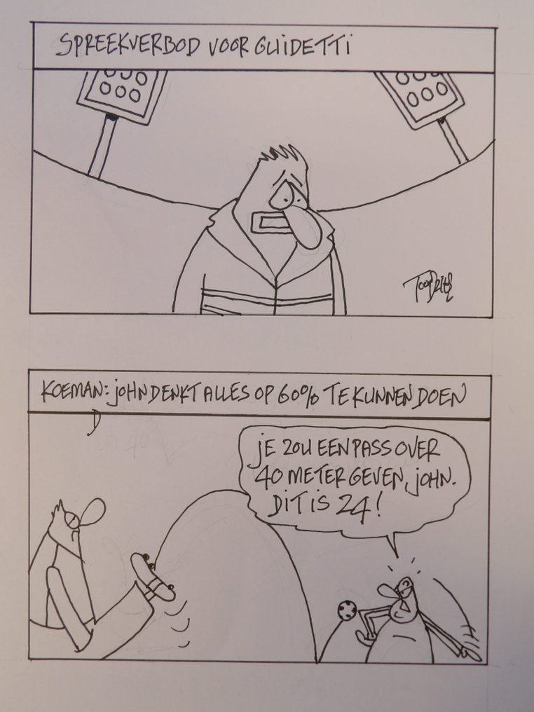 Toon van Driel - 1x originele pagina - F.C. Knudde -Spreekverbod + Koeman - gebruikt voor o.a. Het AD - 1 x originale Zeichnung #1.0