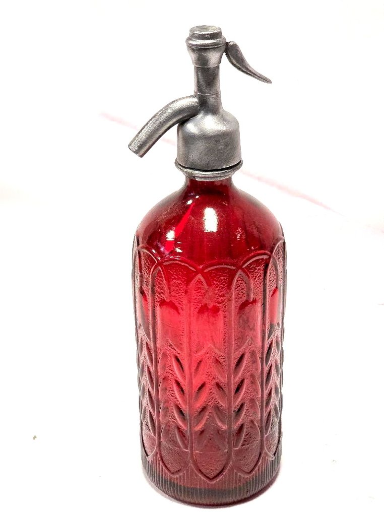 瓶 - 雕花红色虹吸器，配有铅水龙头 #1.0