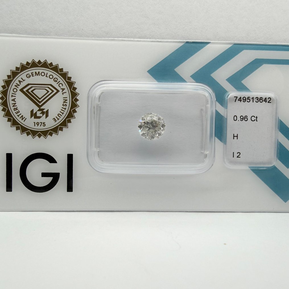 没有保留价 - 1 pcs 钻石  (天然)  - 0.96 ct - 圆形 - H - I2 内含二级 - 国际宝石研究院（IGI） #4.3