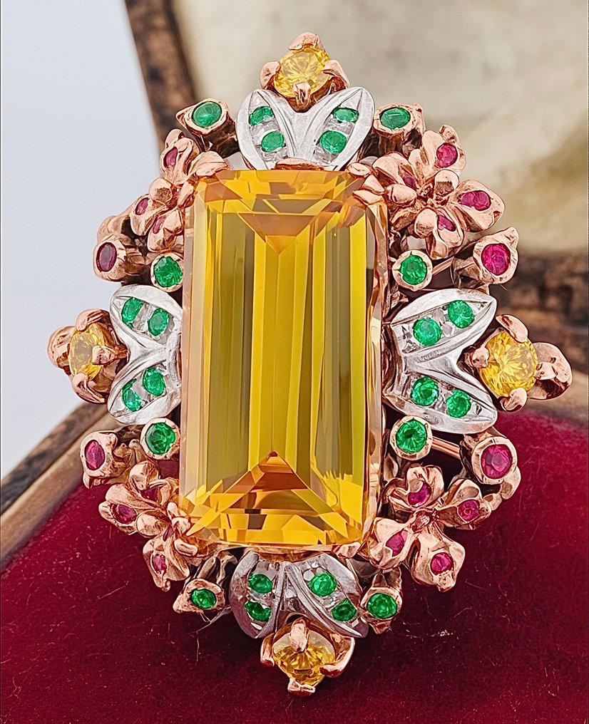 χωρίς τιμή ασφαλείας - Δαχτυλίδι - 9 kt. Ροζ χρυσό, Ασημί Κιτρίνης - Σμαράγδι #2.1